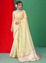 Organza Cream Party Wear Sequins Work Saree